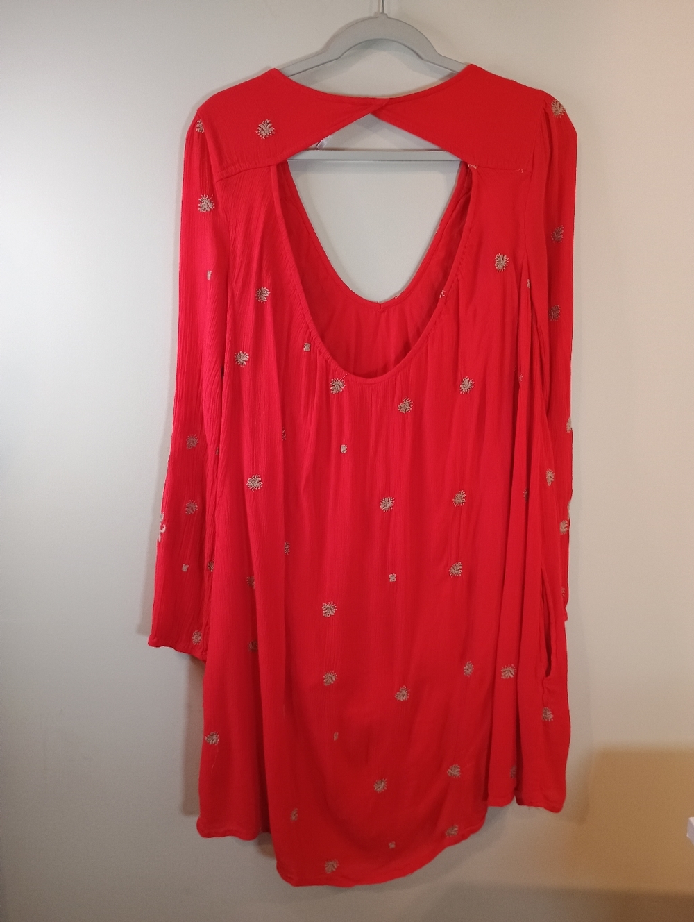 Free People Embroidered Red V-Neck Womens Dress Size L - Picture 7 of 11